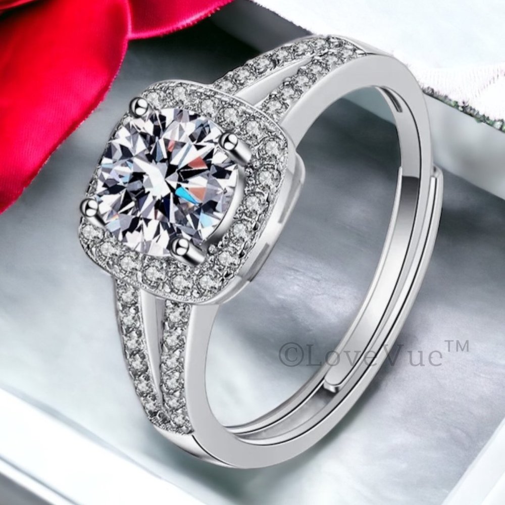 Certified 1ct. t.w. Diamond Moissanite Square Frame Brilliant Cut Wedding Ring - Picture 8 of 16